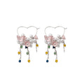 Vacation Style Pink Cherry Blossom Faux Pearl Crystal Tassel Flower Heart Jewelry Set For Women view 5