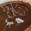 Vacation Style Pink Cherry Blossom Faux Pearl Crystal Tassel Flower Heart Jewelry Set For Women view 2