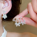 Silver Needle Rhinestone Butterfly Flower Pendant Drop Earrings For Women Light Luxury Jewelry view 2