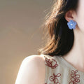 Sweet Floral Glass Pearl Flower Pendant Drop Earrings With Silver Needle Posts For Women view 1