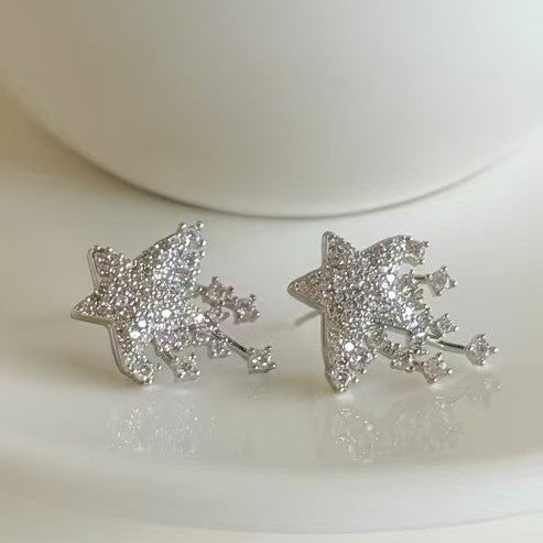 Silver Needle Zircon Star Tassel Drop Earrings Light Luxury Elegant Fashion Jewelry for Women