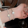 French Vintage Zircon Shell Round Faux Pearl Beaded Bracelet Elegant Geometric Jewelry view 1