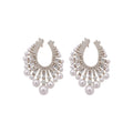 French Vintage Faux Pearl Zircon Round Stud Earrings With Silver Pins For Evening Wear view 5