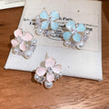 Sweet Floral Faux Pearl Zircon Stud Earrings With Silver Pins And Enamel Flower Design view 2