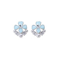 Sweet Floral Faux Pearl Zircon Stud Earrings With Silver Pins And Enamel Flower Design view 5