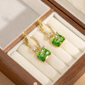 Luxury Green Crystal Rhinestone Flower Drop Earrings With Silver Needle And Rectangle Gem Pendant Earrings view 4