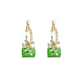Luxury Green Crystal Rhinestone Flower Drop Earrings With Silver Needle And Rectangle Gem Pendant Earrings view 5