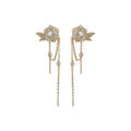 18K Gold Plated Silver Post Zircon Flower Faux Pearl Tassel Drop Earrings Vintage Palace Style view 5