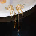 18K Gold Plated Silver Post Zircon Flower Faux Pearl Tassel Drop Earrings Vintage Palace Style view 4
