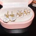 Light Luxury Cat Eye Stone Bow Pearl Flower Stud Earrings Camellia Sweet Elegant Jewelry view 2