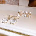 Light Luxury Cat Eye Stone Bow Pearl Flower Stud Earrings Camellia Sweet Elegant Jewelry view 4