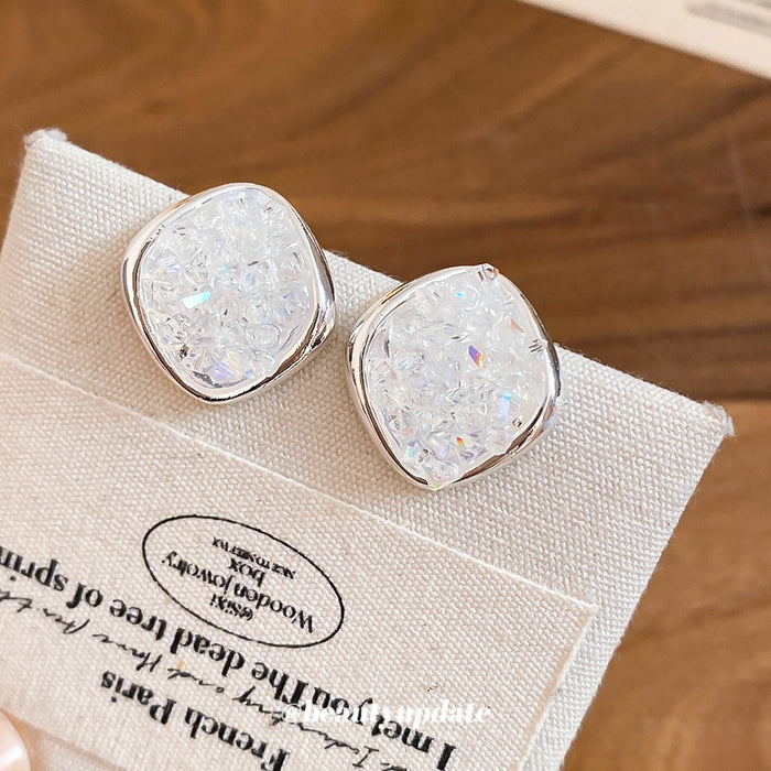 Modern Minimalist Rhombus Faux Crystal Pleated Stud Earrings With Silver Pins