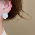 Modern Minimalist Rhombus Faux Crystal Pleated Stud Earrings With Silver Pins view 4