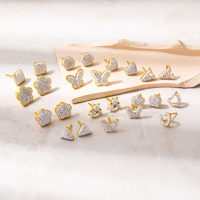 Gold Stainless Steel Butterfly Stud Earrings For Women, Tarnish Resistant Luxury Rhinestone Jewelry