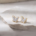 Gold Stainless Steel Butterfly Stud Earrings For Women, Tarnish Resistant Luxury Rhinestone Jewelry view 4
