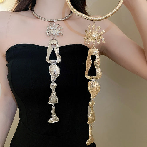 Light Luxury Alloy Irregular Geometric Tassel Pendant Choker Necklace