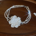 Old Money Gray Multilayer Resin Crystal Beaded Floral Firework Choker Necklace For Evening Wear view 4