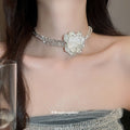 Old Money Gray Multilayer Resin Crystal Beaded Floral Firework Choker Necklace For Evening Wear view 3