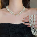 2026 Old Money Double Layer Faux Pearl Beaded Saturn Rhinestone Magnetic Choker Necklace view 1