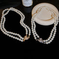 2026 Old Money Double Layer Faux Pearl Beaded Saturn Rhinestone Magnetic Choker Necklace view 2