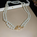 2026 Old Money Double Layer Faux Pearl Beaded Saturn Rhinestone Magnetic Choker Necklace view 4