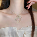 18K Gold Plated Copper Zircon Flower Hollow Pendant Necklace Light Luxury Clavicle Choker view 3