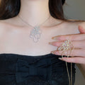 18K Gold Plated Copper Zircon Flower Hollow Pendant Necklace Light Luxury Clavicle Choker view 1