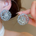 Painted Iron Round Rhinestone Stud Earrings, European Geometric Light Luxury Office Jewelry view 3