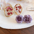 Resin Floral Drop Earrings With Silver Needle Posts, Vintage Palace Pastoral Sweet Light Luxury Jewelry view 1