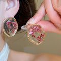 Resin Floral Drop Earrings With Silver Needle Posts, Vintage Palace Pastoral Sweet Light Luxury Jewelry view 4