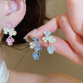 Alloy Rhinestone Flower Drop Earrings For Women Elegant OL Style Light Luxury Floral Ear Jewelry view 1
