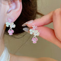 Alloy Rhinestone Flower Drop Earrings For Women Elegant OL Style Light Luxury Floral Ear Jewelry view 3