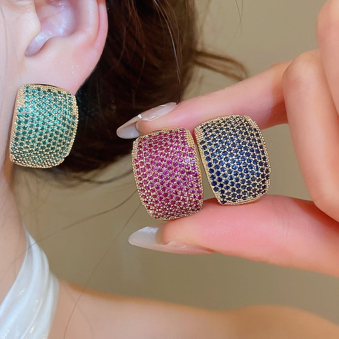 Light Luxury Copper Zircon Square Geometric Clip-on Earrings Minimalist Fashion Ear Jewelry