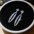 Copper Oval Hollow Zircon Drop Earrings And Necklace Jewelry Set For Women view 3