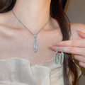 Copper Oval Hollow Zircon Drop Earrings And Necklace Jewelry Set For Women view 2