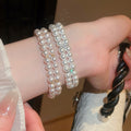 Faux Pearl And Zircon Beaded Double Layer Ring Bracelet Bangle For Women, French Vintage Geometric Style view 3