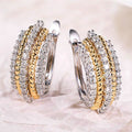 Elegant Zircon Hoop Earrings With Premium Two Tone Line Design, Classic Daily Vacation Jewelry view 1