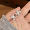 Copper Silver Tone Zircon Four Leaf Flower Stud Earrings For Women Clear Summer Versatile Style view 1