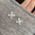 Copper Silver Tone Zircon Four Leaf Flower Stud Earrings For Women Clear Summer Versatile Style view 3