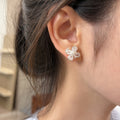 Copper Silver Tone Zircon Four Leaf Flower Stud Earrings For Women Clear Summer Versatile Style view 4
