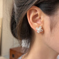Copper Silver Tone Zircon Four Leaf Flower Stud Earrings For Women Clear Summer Versatile Style view 2