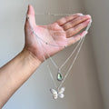 Vintage Resin Waterdrop Butterfly Pendant Stainless Steel Sweet Cool Sweater Necklace view 2