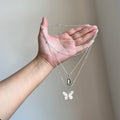 Vintage Resin Waterdrop Butterfly Pendant Stainless Steel Sweet Cool Sweater Necklace view 4