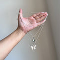 Vintage Resin Waterdrop Butterfly Pendant Stainless Steel Sweet Cool Sweater Necklace view 3