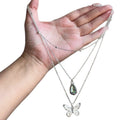 Vintage Resin Waterdrop Butterfly Pendant Stainless Steel Sweet Cool Sweater Necklace view 5