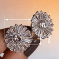 Full Rhinestone Round Stud Earrings For Women, Sweet Zircon Flower Ear Jewelry Accessories view 4