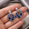 Elegant Blue Zircon Openwork Geometric Metal Stud Earrings Luxury Hollow Rhinestone Circle Drop Earrings view 3