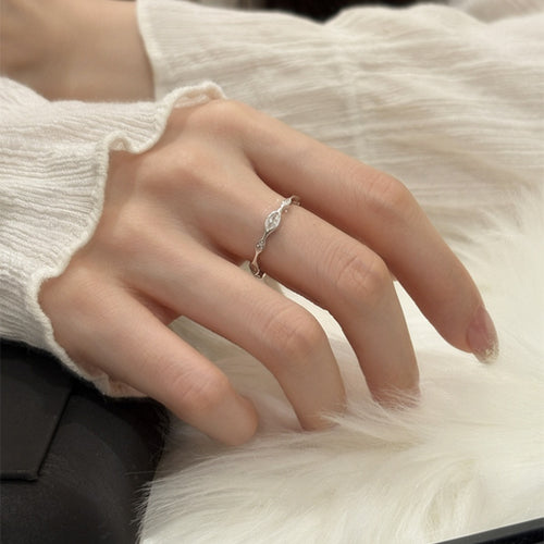 Minimalist Metal Zircon Oval Open Ring Geometric Elegant Adjustable Index Finger Jewelry