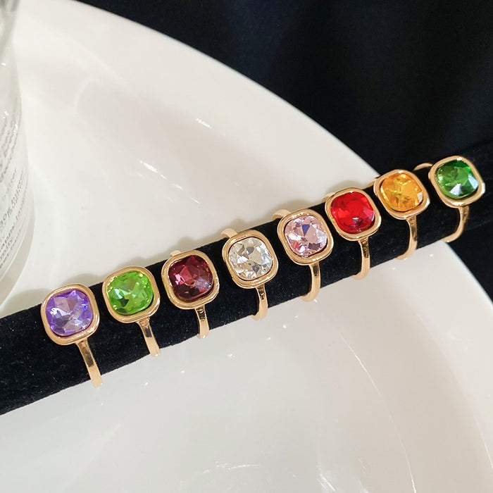 Sparkling Rhinestone Square Open Alloy Ring, Modern Minimalist Geometric Fashion Ring For Women