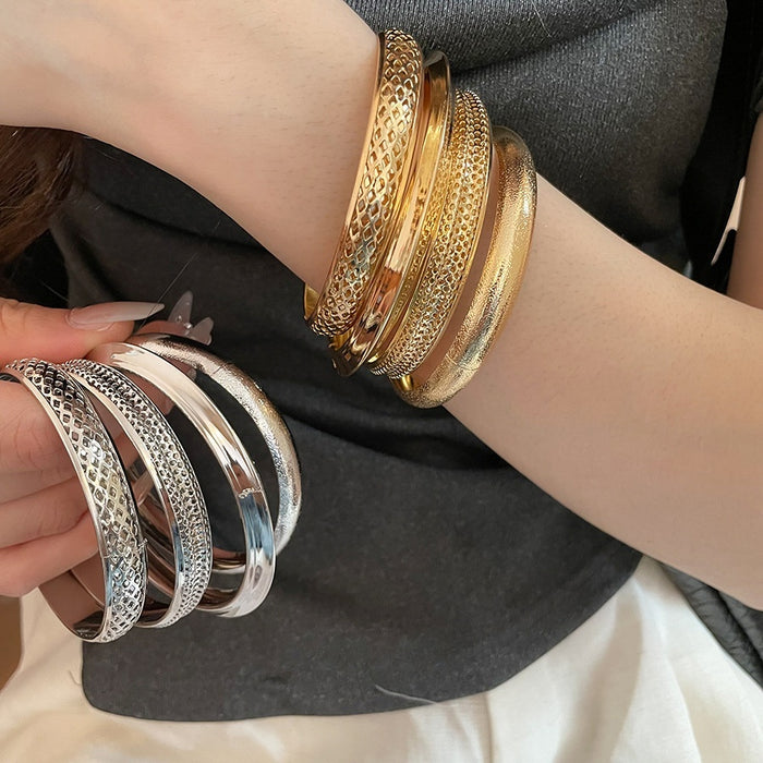 Matte Iron Irregular Hollow Bangle For Women, European Minimalist Luxury Bracelet